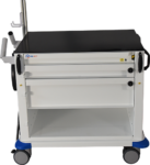 A data center crash cart, a mobile workstation equipped with tools and equipment for emergency data center repairs and maintenance. It includes features like a power supply, network connectivity, and storage for tools and supplies.